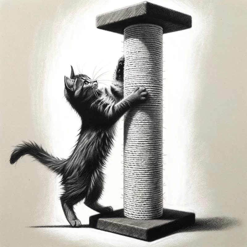A cat using a sustainable cat scratcher