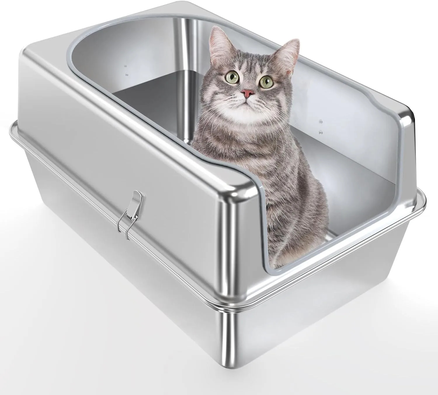 Kuntrust Stainless Steel Litter Box Entirely Metal high Side Litter Box XXL