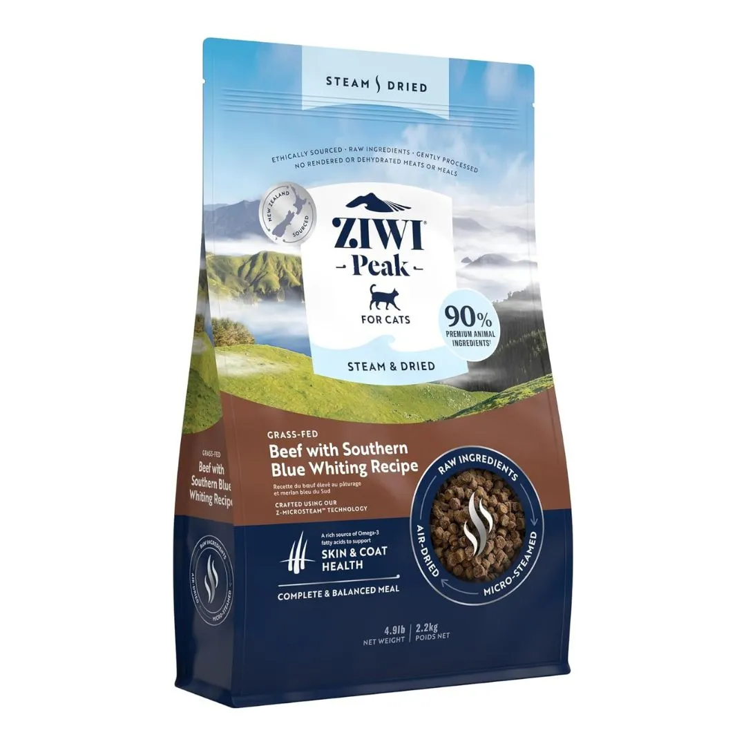 ZIWI Peak Steam & Dried Cat Food - Beef with Southern Blue Whiting Fish Recipe