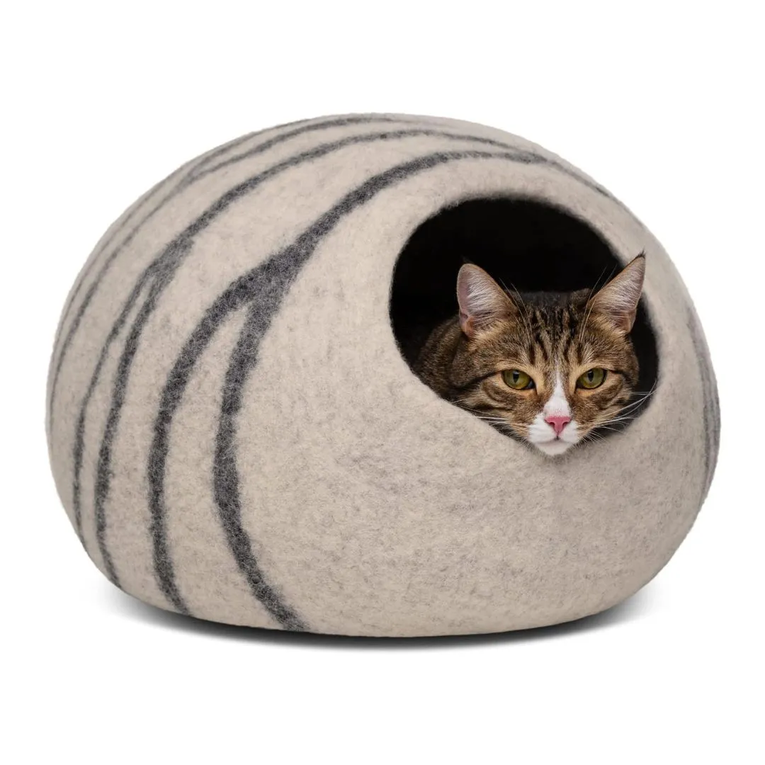 MEOWFIA Premium Felt Cat Bed Cave - Handmade 100% Merino Wool Bed for Cats and Kittens (Light Shades) (Large, Light Grey)